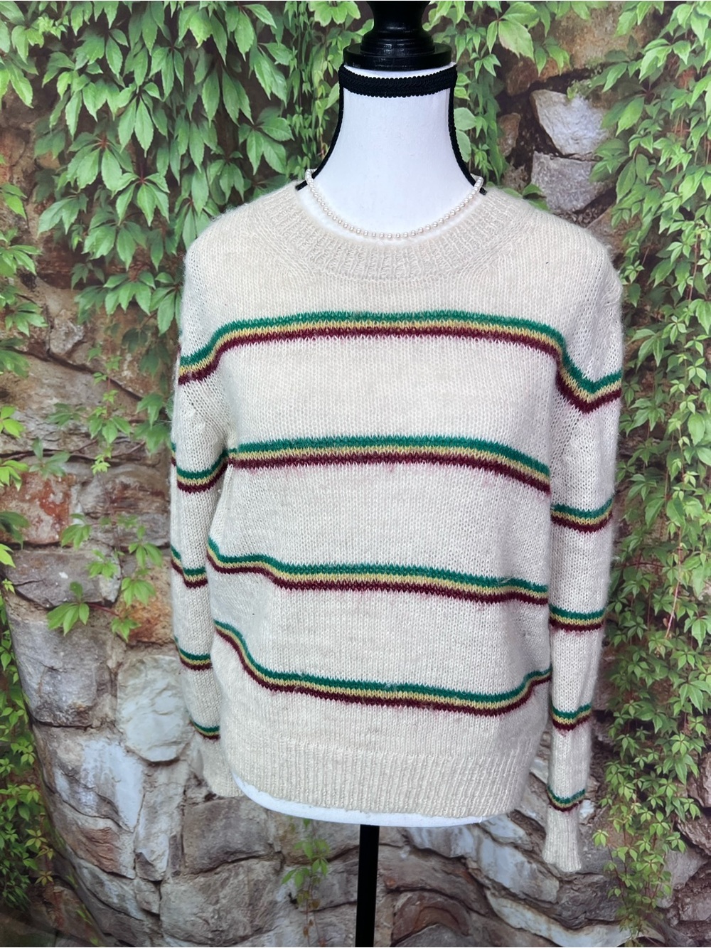 ISABEL MARANT ETOILE Cream Striped Alpaca/Wool Crewneck Sweater, 36/US S - Picture 10 of 13